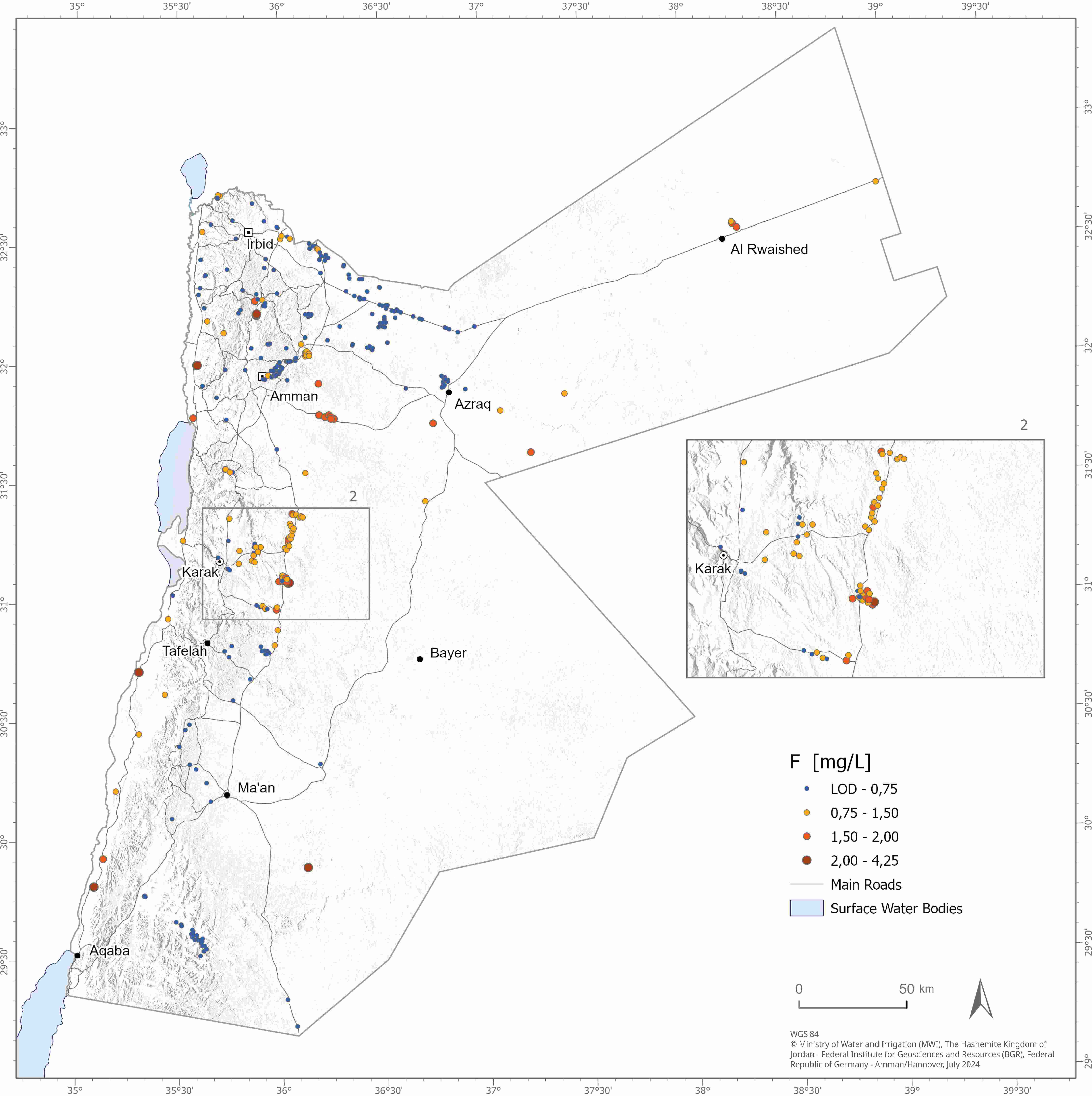 Map of Fluoride concentration in Groundwater in Jordan Map of Fluoride concentration in Groundwater in Jordan