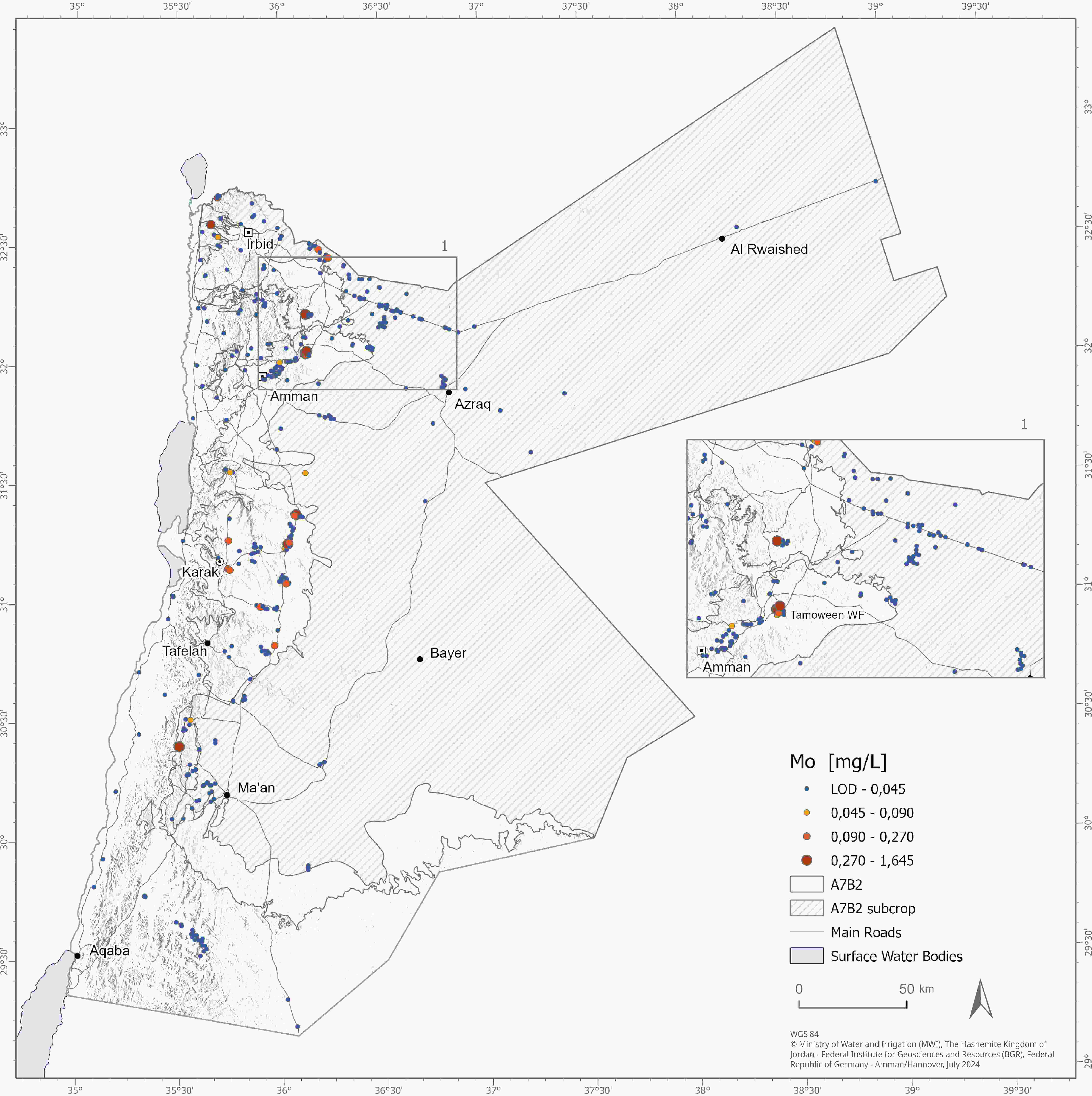 Map of Molybdenum concentration in Groundwater in Jordan Map of Molybdenum concentration in Groundwater in Jordan