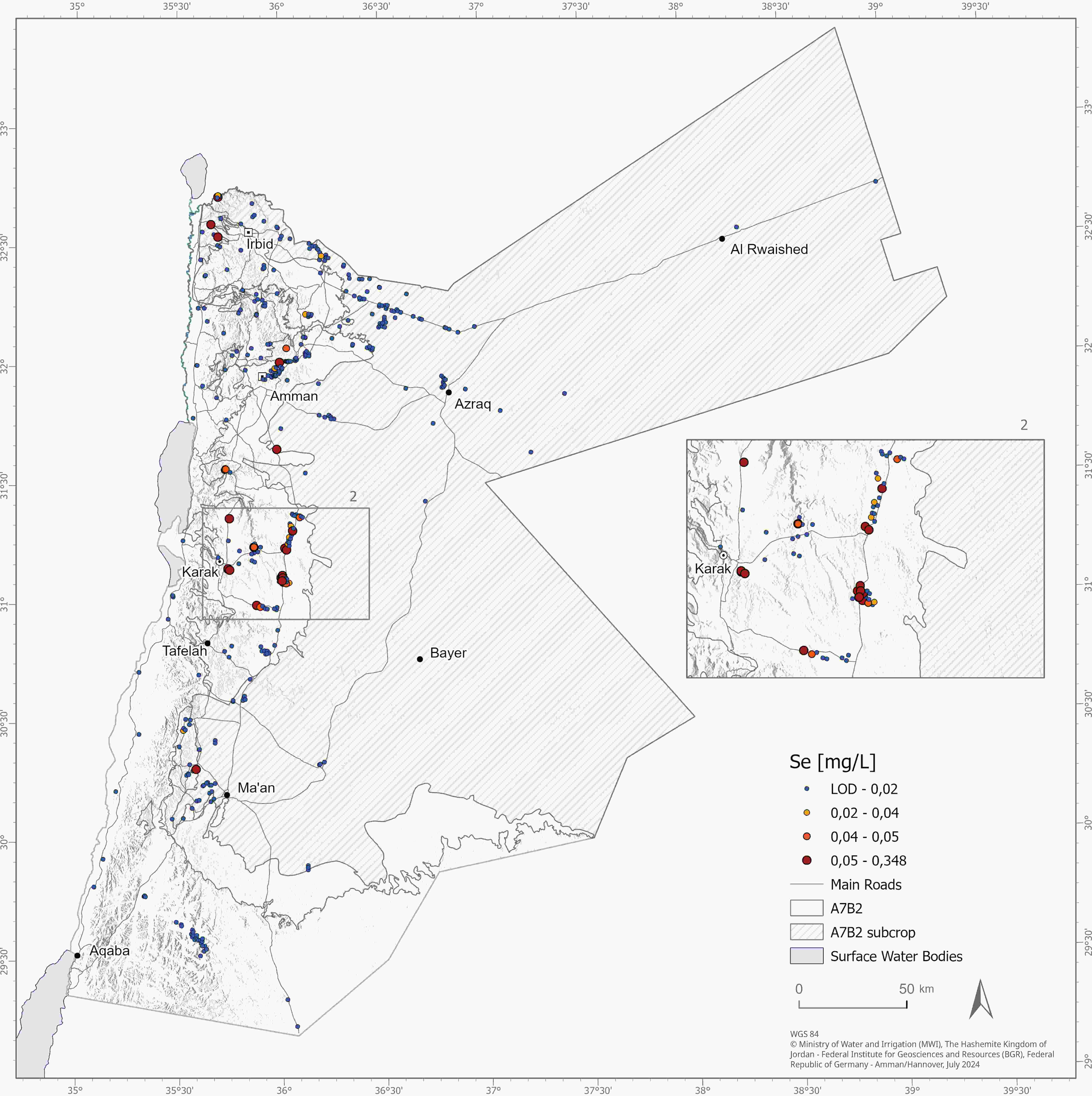Map of Selenium concentration in Groundwater in Jordan Map of Selenium concentration in Groundwater in Jordan